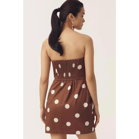 Hutch Strapless Dot Bow Slim Mini Party Dress Sleeveless Size S Brown White - Picture 2 of 4